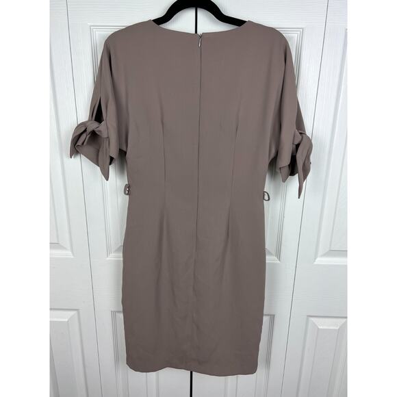 Womens Size 0 XXS Minimalist Gray Brown Sheath Bow Sleeve Career Dress Preppy - Picture 8 of 8